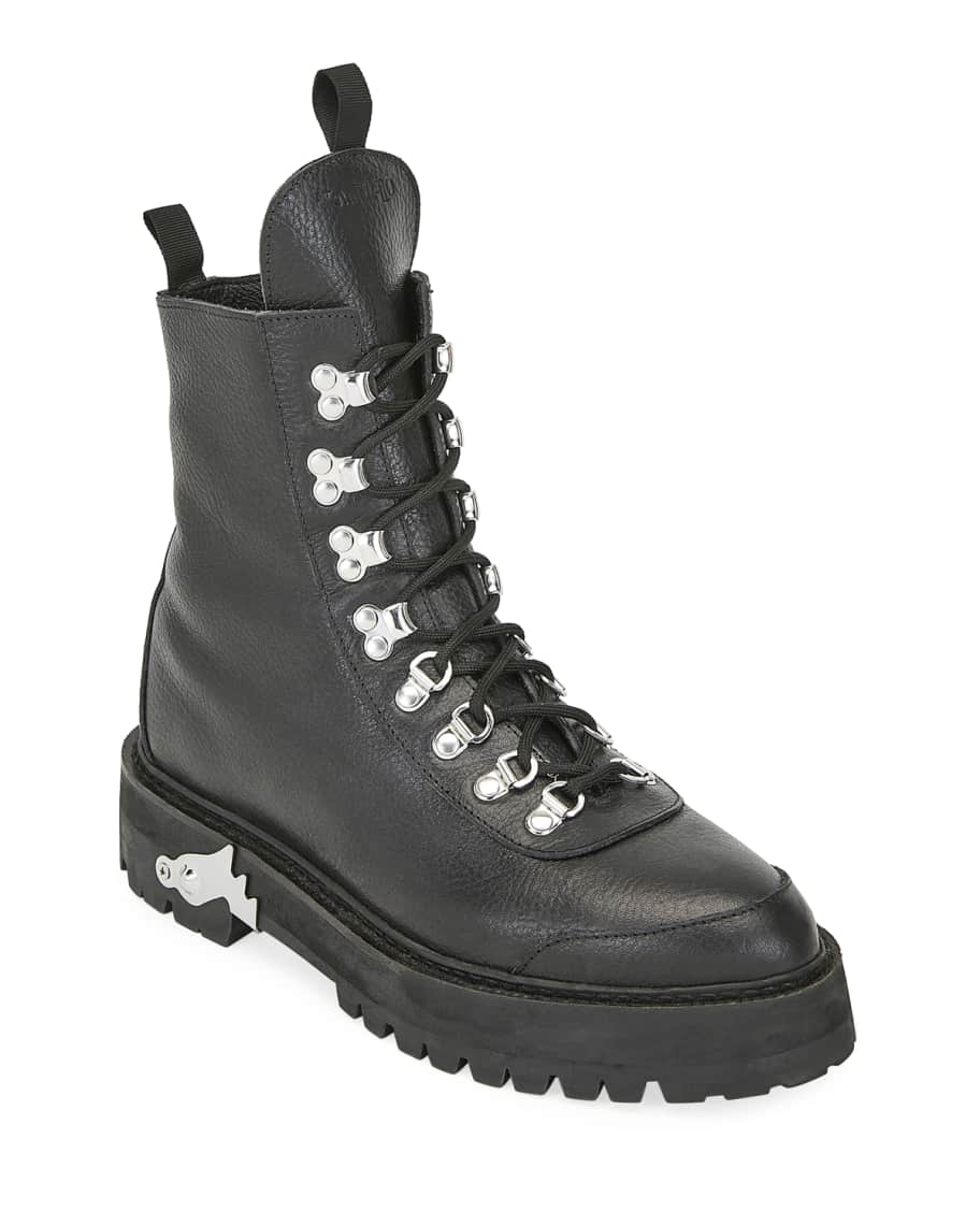 Off White Leather Lace Up Hiking Boots Neiman Marcus