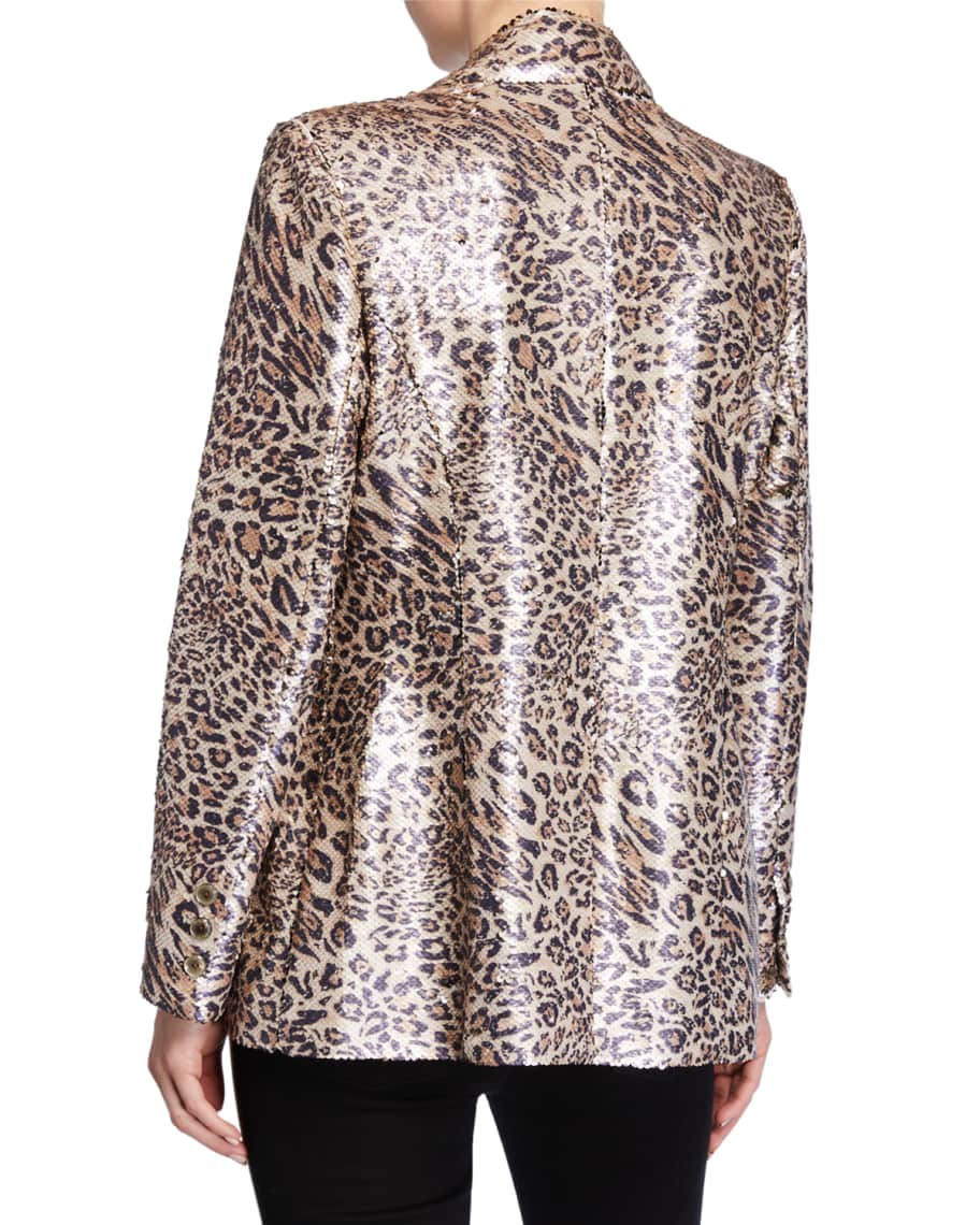 Sequin Leopard Print Two Button Blazer