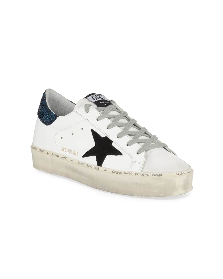 Golden Goose Hi Star Leather Sneakers with Glitter Back | Neiman Marcus