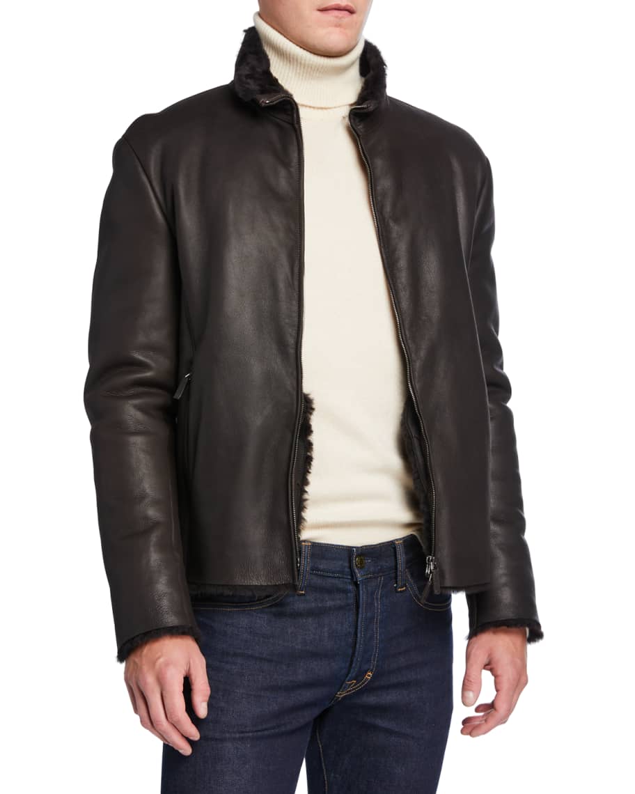 Giorgio Armani Men's Shearling-Lined Leather Jacket | Neiman Marcus