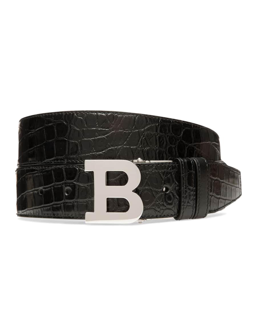 Bally Men's B Buckle Stamped Croc Belt | Neiman Marcus