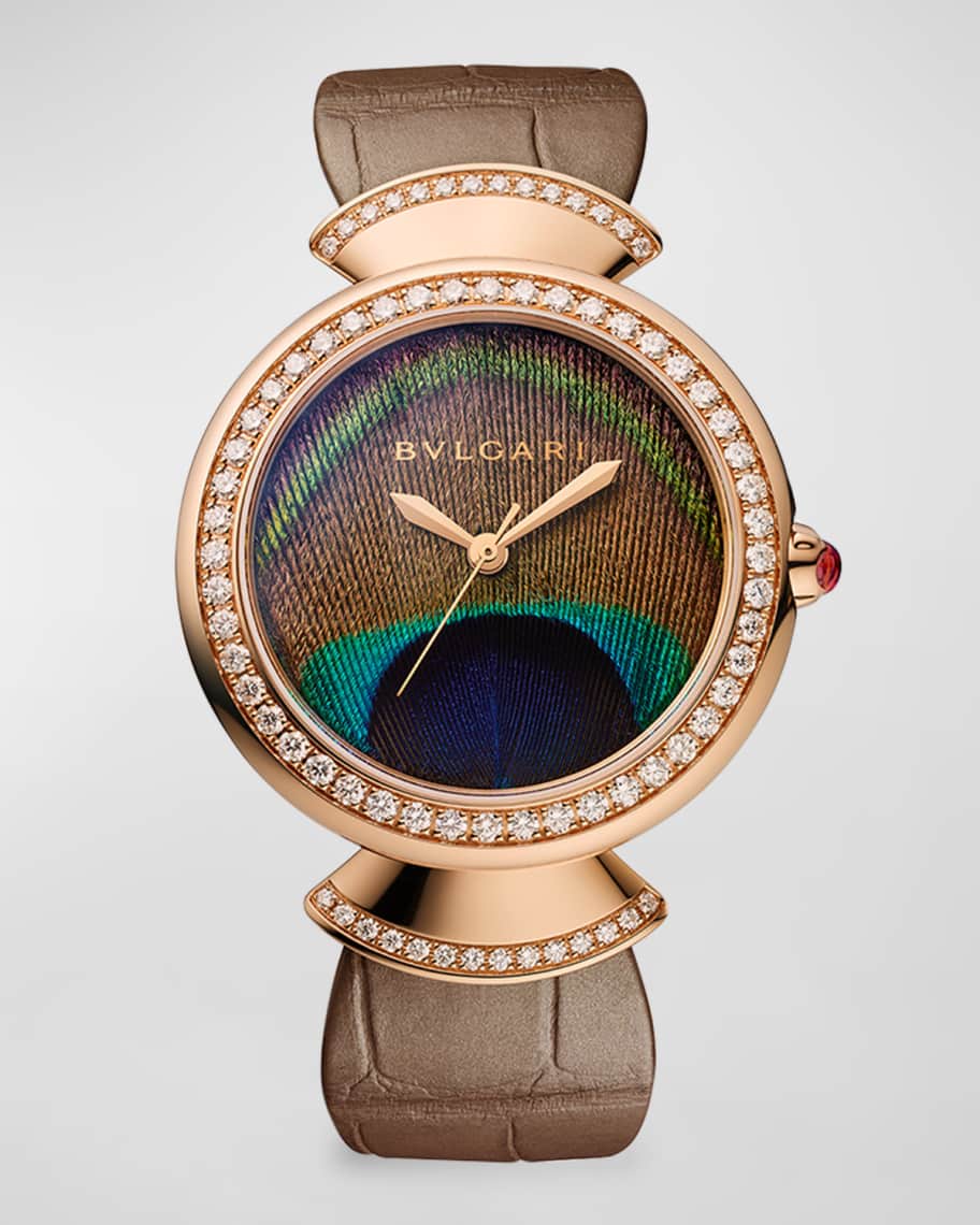 BVLGARI Divas' Dream Diamond Peacock Feather Watch with Alligator Strap ...