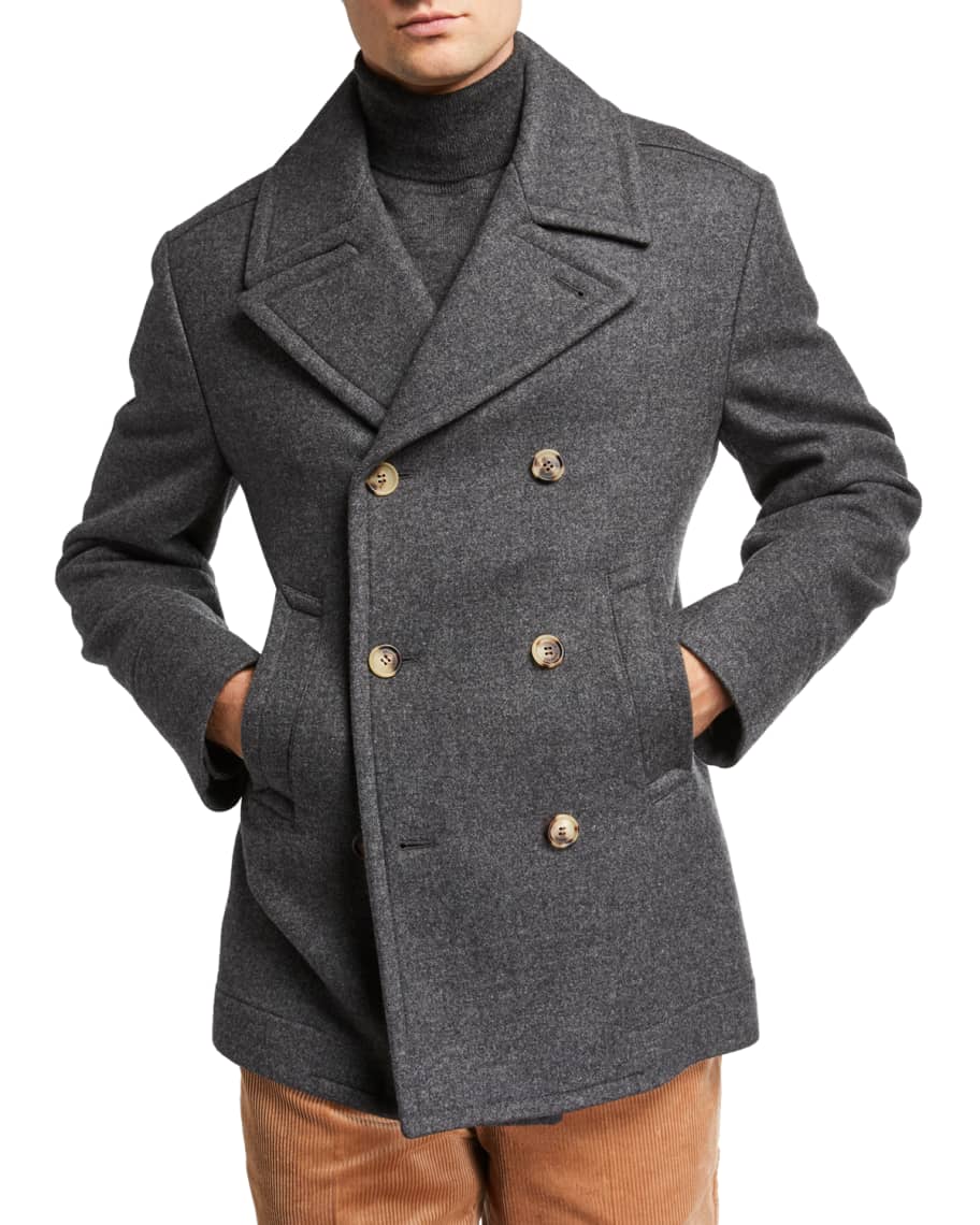 Brunello Cucinelli Men s Heathered Wool Pea Coat Neiman Marcus