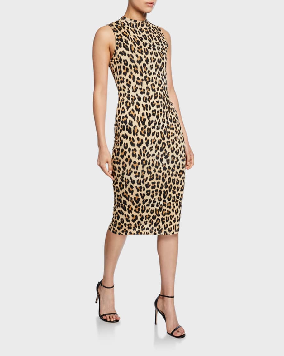 Alice + Olivia Delora Sleeveless Fitted Leopard Mock-Neck Dress ...
