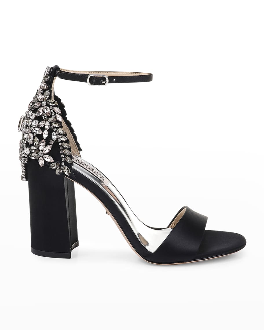 Badgley Mischka Ainsley Crystal Embellished Satin Sandals | Neiman Marcus