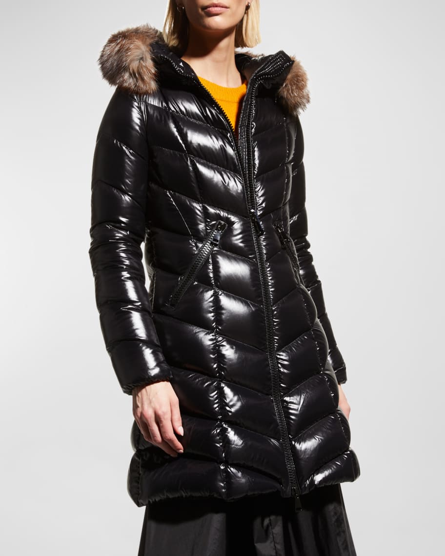 Moncler Fulmarus Fur-Trim Hood Chevron Puffer Coat | Neiman Marcus