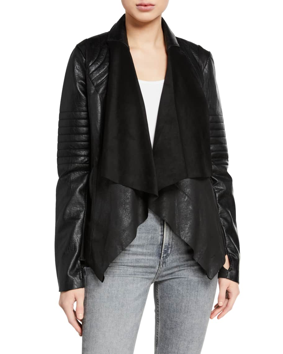 Blanc Noir Drape-Front Quilted Faux-Leather Jacket