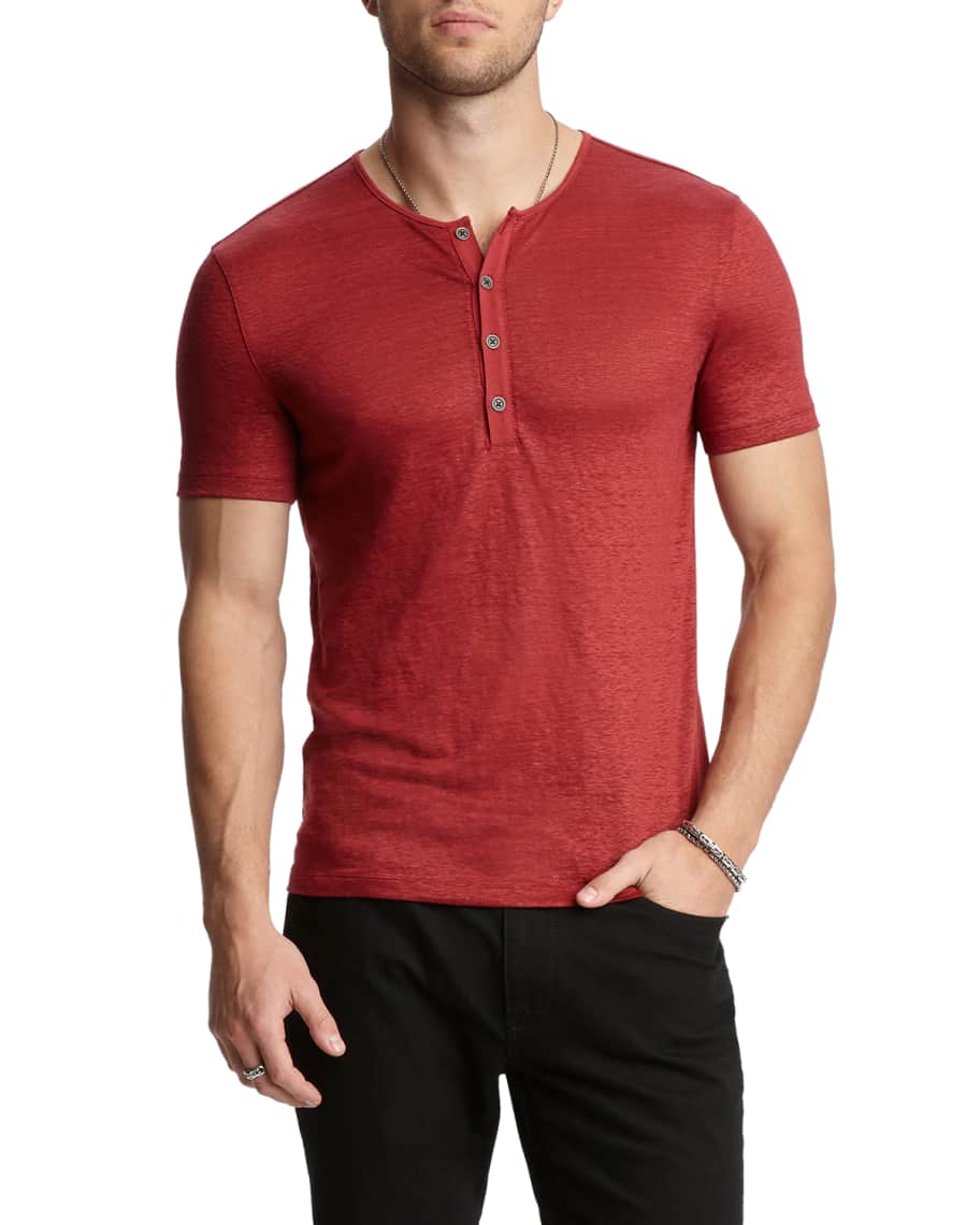 John Varvatos Men's Regular-Fit Short-Sleeve Linen Henley Shirt ...