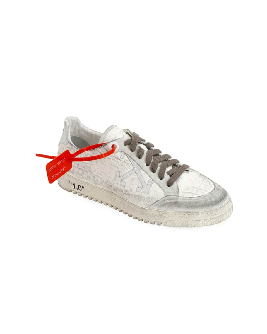 Off-White Men's 2.0 Croc-Embossed Leather Sneakers with Dirty Treatment ...