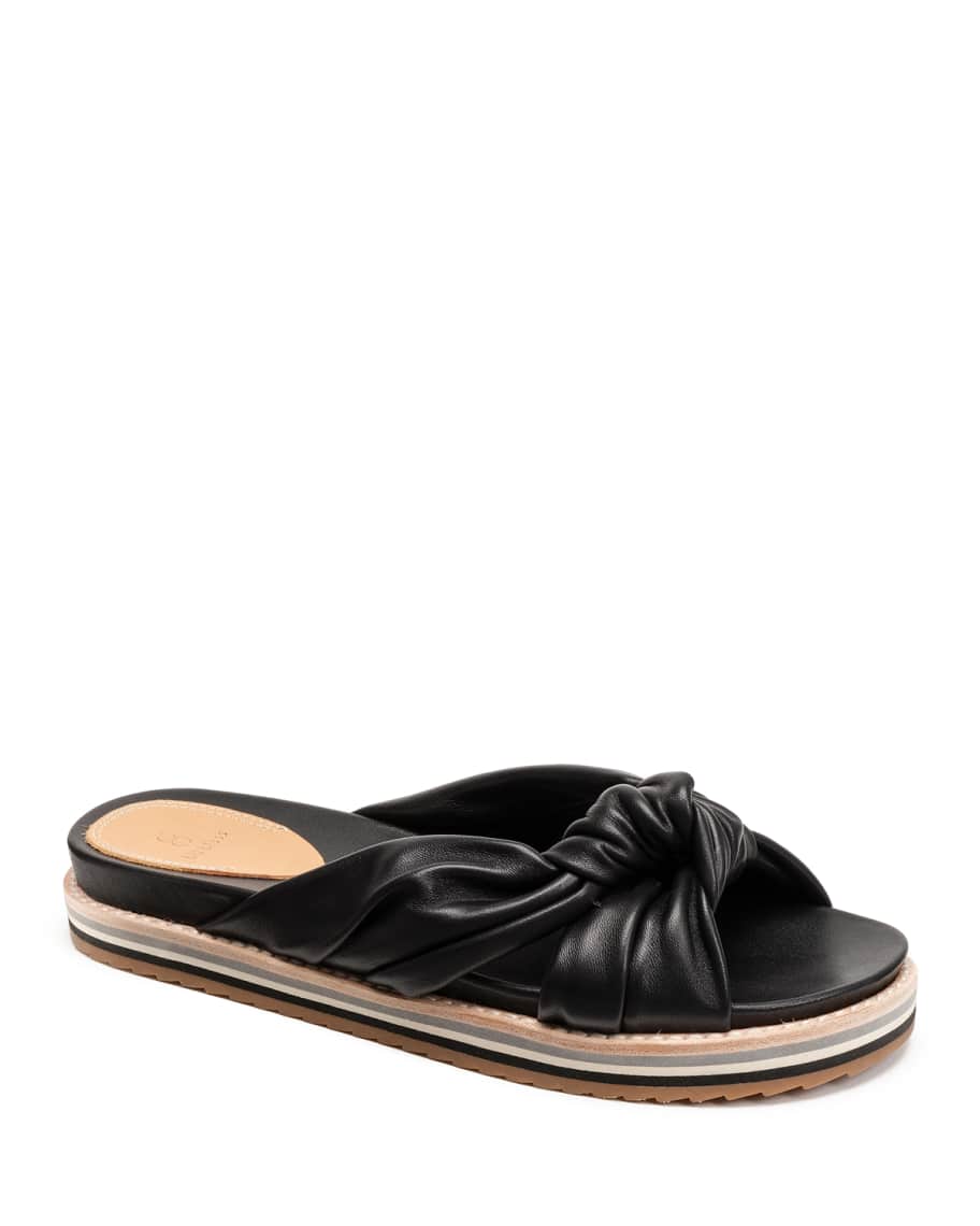 Bill Blass Padget Flat Knotted Leather Slide Sandals | Neiman Marcus