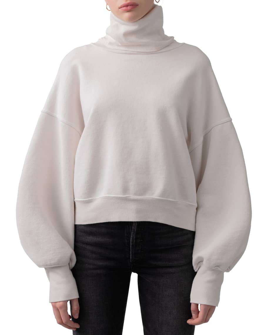 AGOLDE Balloon Sleeve Turtleneck Cotton Sweatshirt Neiman Marcus