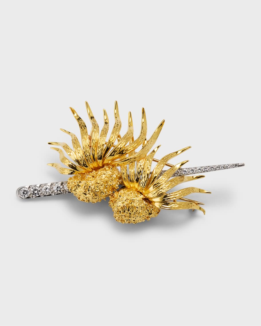Diamond Multi Gemstone Flower Brooch/Pin 18K Yellow Gold [I_023]