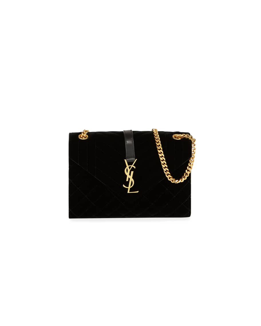 Saint Laurent V Flap Monogram YSL Medium Tri Quilt Velvet Shoulder