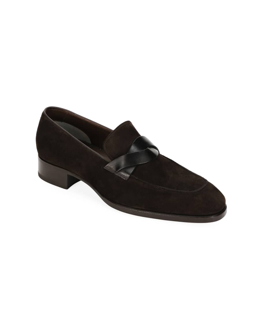 TOM FORD Men's Twisted Strap Suede Loafers | Neiman Marcus