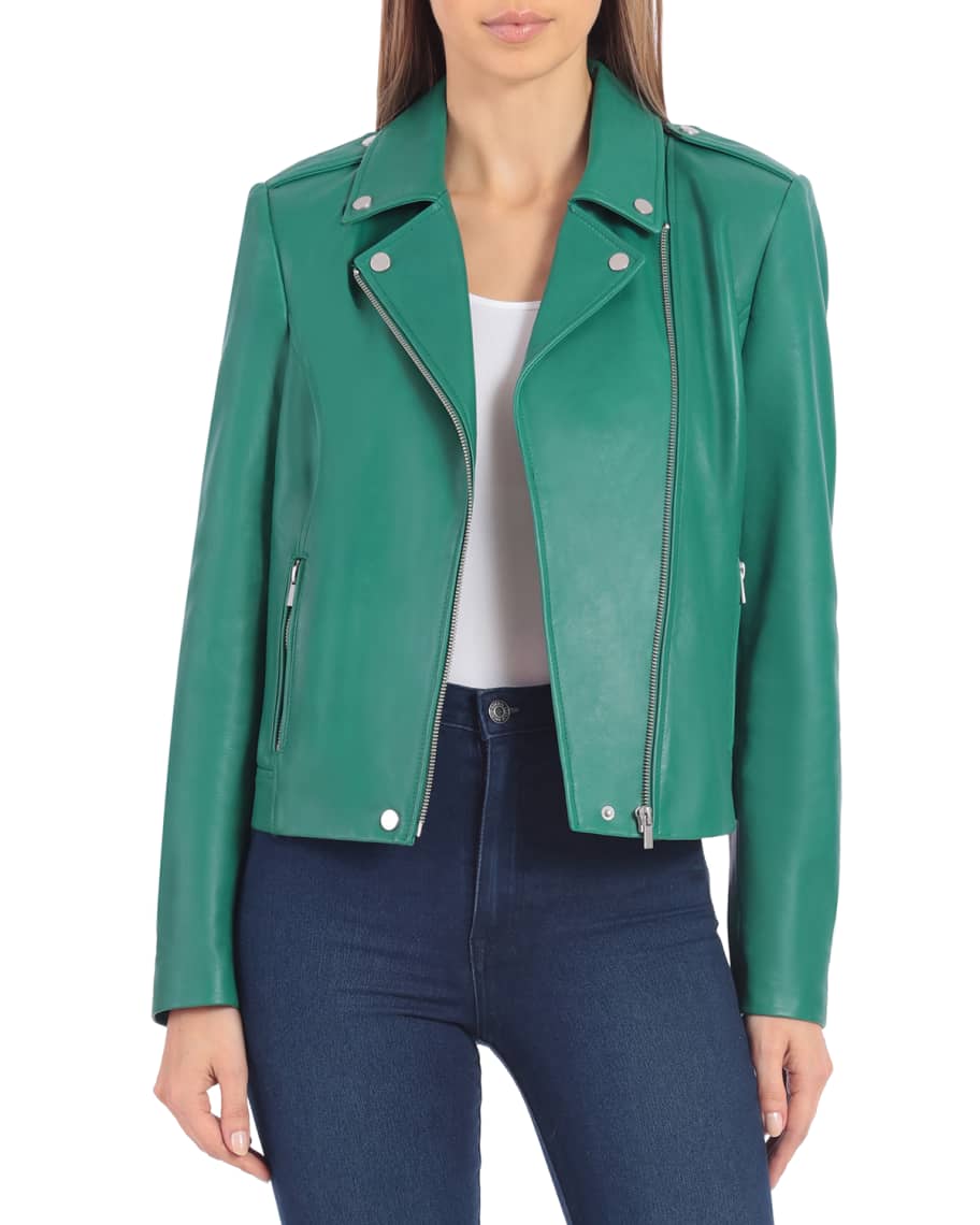 Badgley mischka washed lamb leather biker discount
