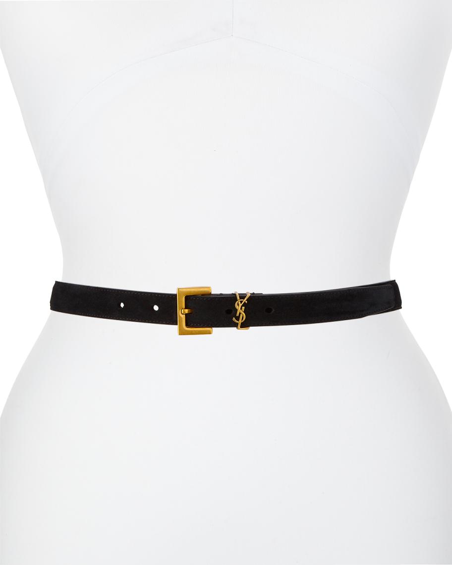 Saint Laurent YSL Monogram Suede Belt | Neiman Marcus
