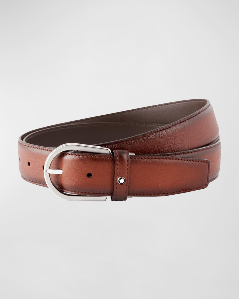 Montblanc Men's Gradient Leather Horseshoe-Buckle Belt | Neiman Marcus