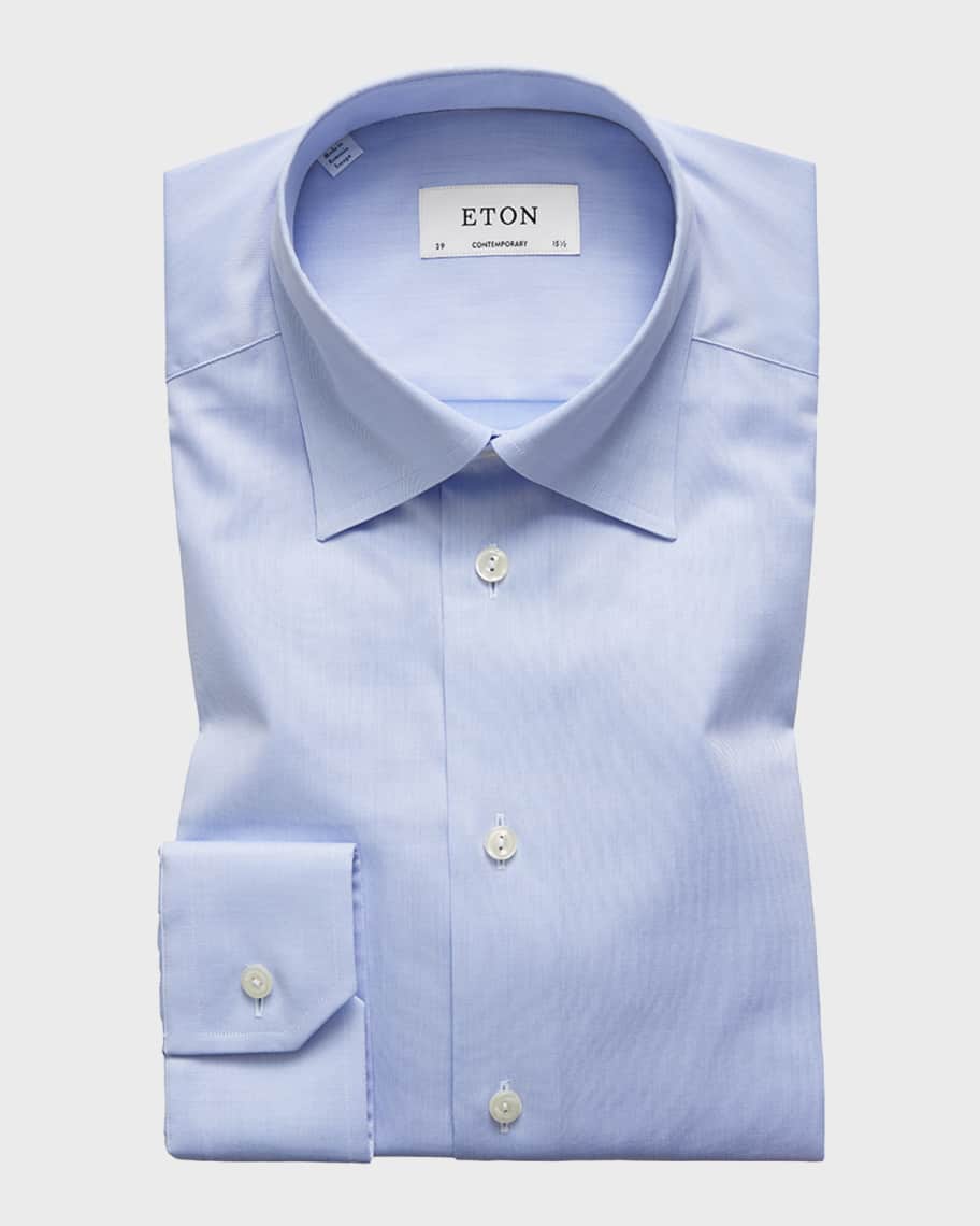 Eton Men's ContemporaryFit Twill Dress Shirt with Hidden ButtonDown