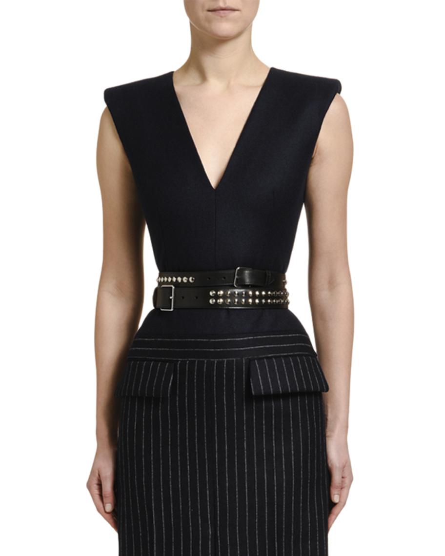 Alexander McQueen Double-Wrap Studded Leather Belt Alexander McQueen eyelet-studded Calf Leather Belt | Black  main image 4