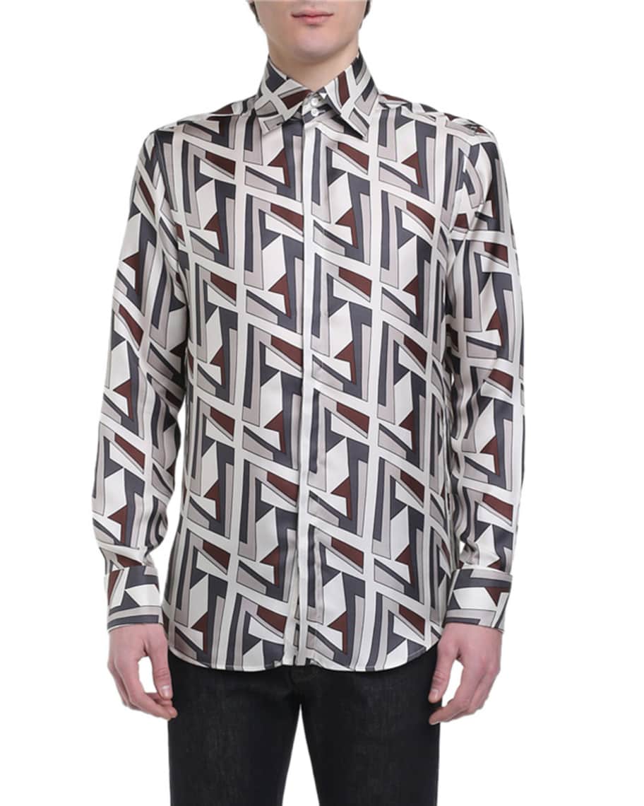 Men s Futuristic FF Long Sleeve Silk Shirt