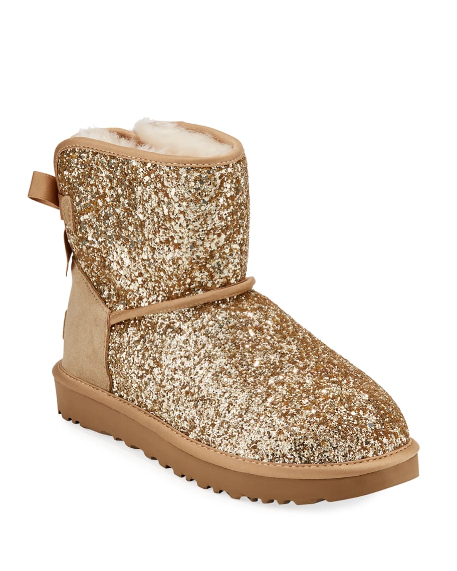 UGG Classic Mini Bow Cosmos Booties, Gold | Neiman Marcus