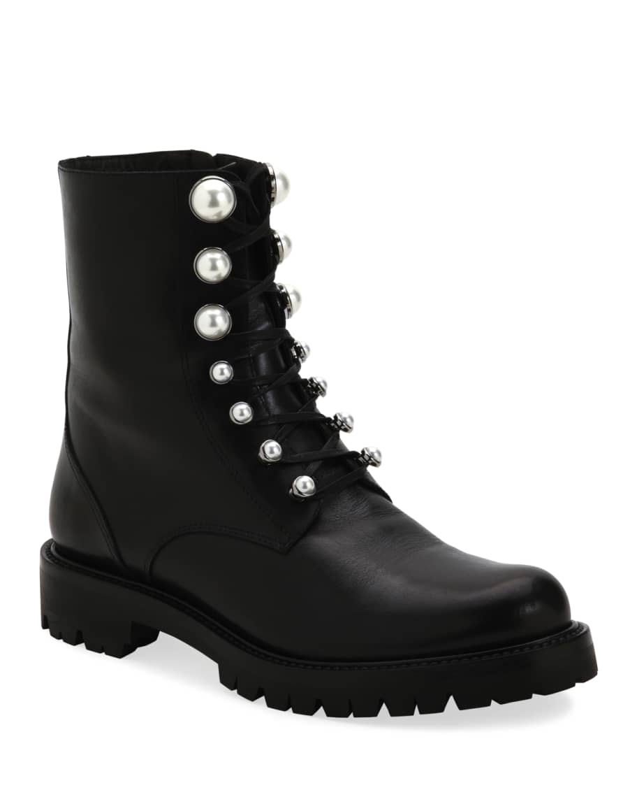 Rene Caovilla Combat Boots with Pearly Detail | Neiman Marcus