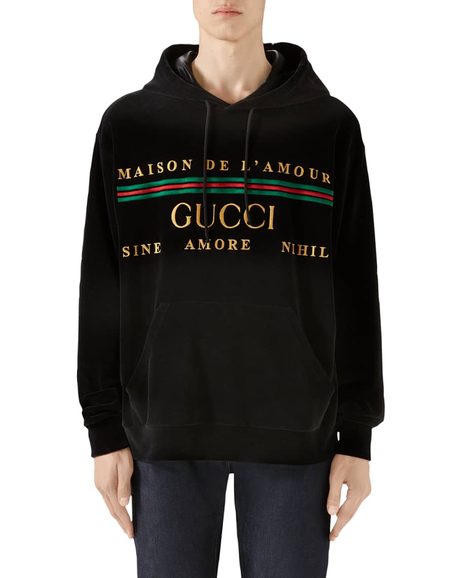 Gucci Men s Velour Logo Hoodie Sweatshirt Neiman Marcus