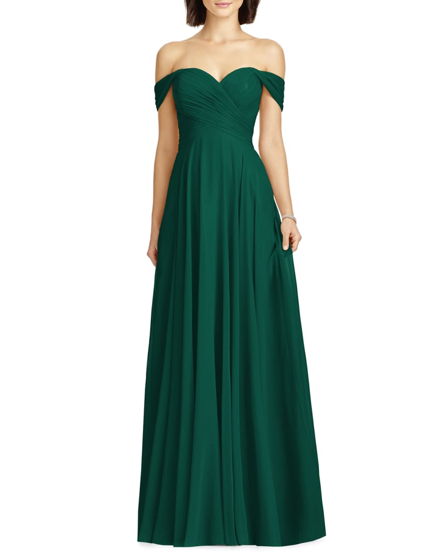 Dessy Collection Lux Chiffon Off-Shoulder Sweetheart A-Line Gown | Neiman  Marcus