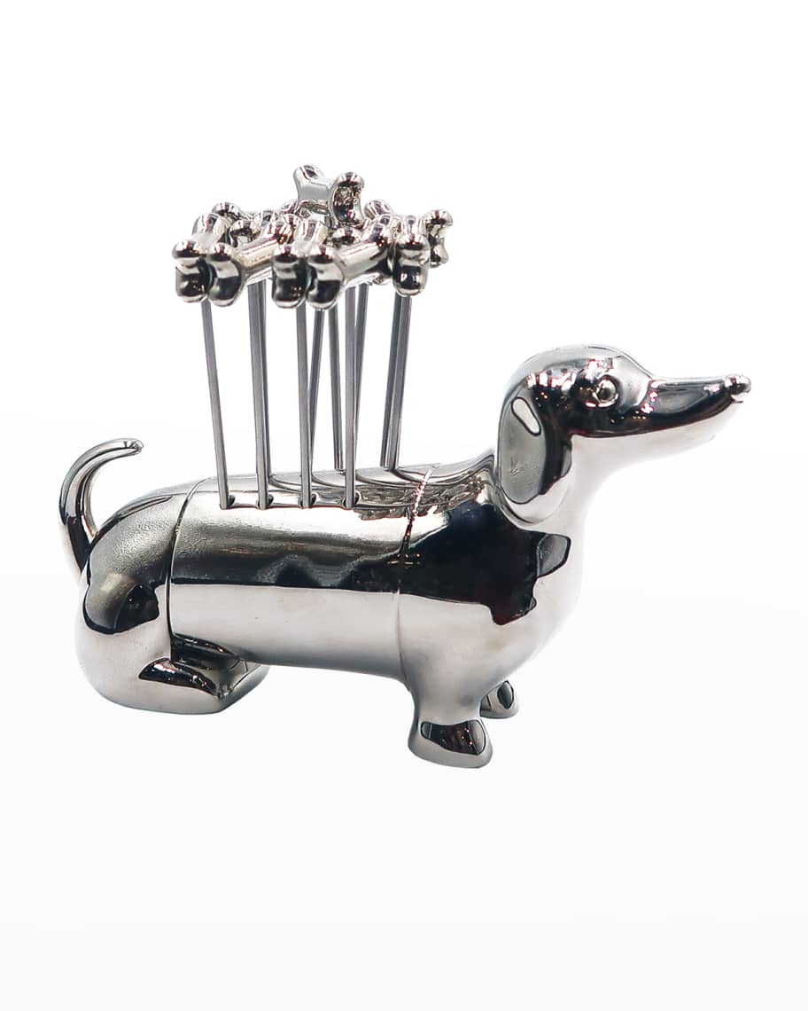 Godinger Bone Cocktail Picks with Dachshund Holder