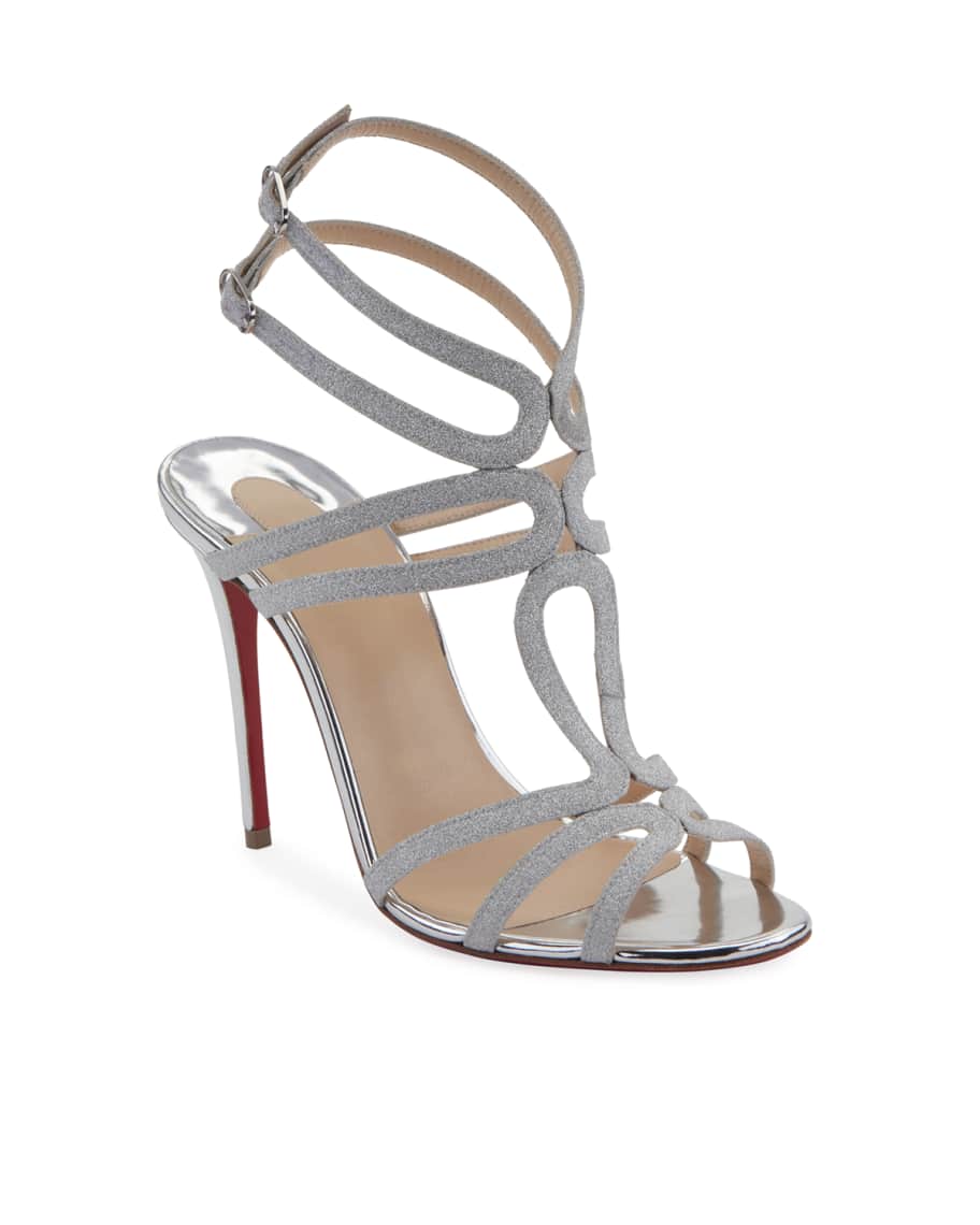 Christian Louboutin Renee Glitter Red Sole Sandals, Silver | Neiman Marcus