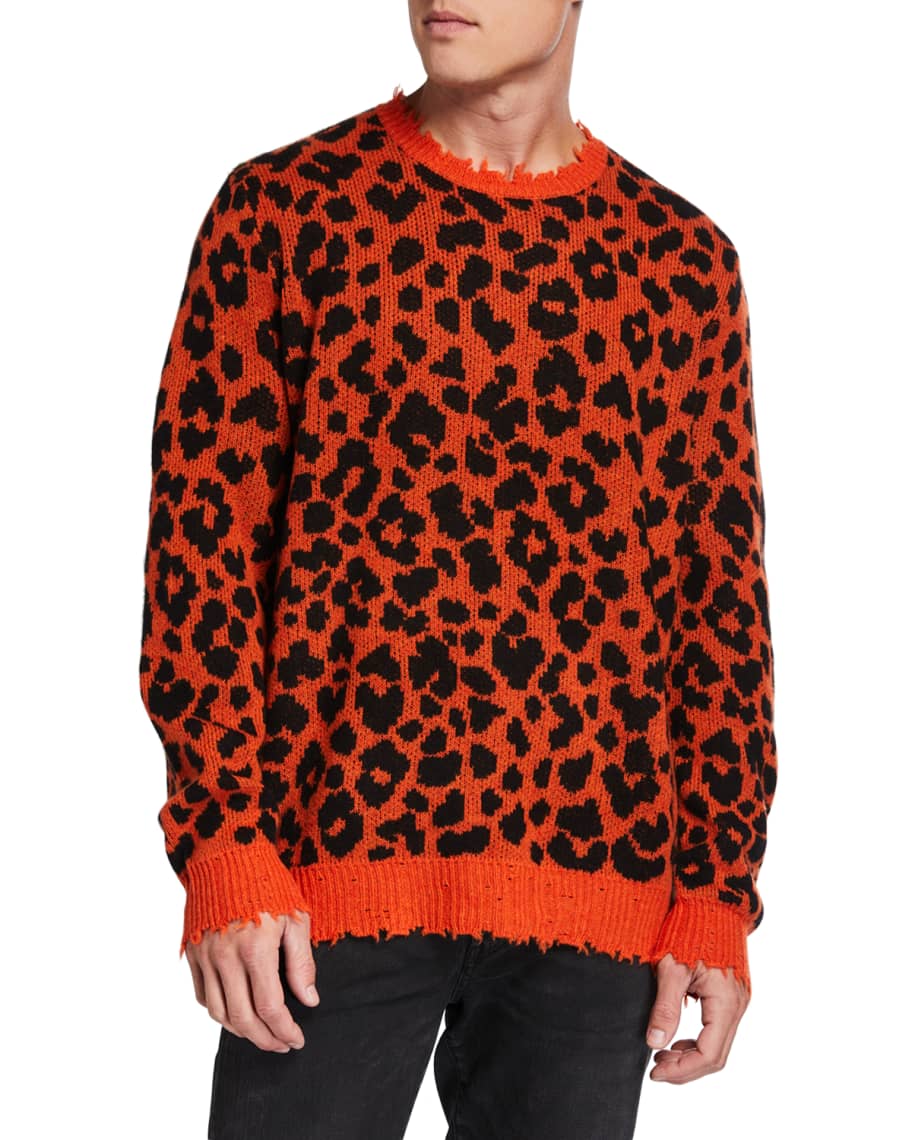 R13 Men's Leopard Cashmere Sweater | Neiman Marcus