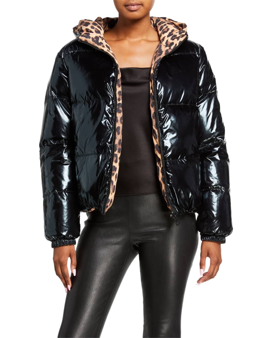Alice Olivia Durham Printed Reversible Hooded Puffer Jacket