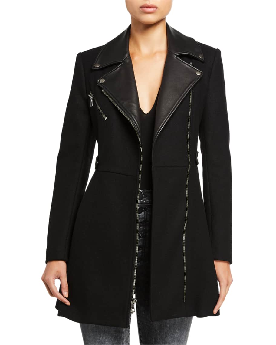 セール・キャンペーン Alice + Olivia CODY FLARE COAT コート（Cody Leather-Trim ジャケット・アウター