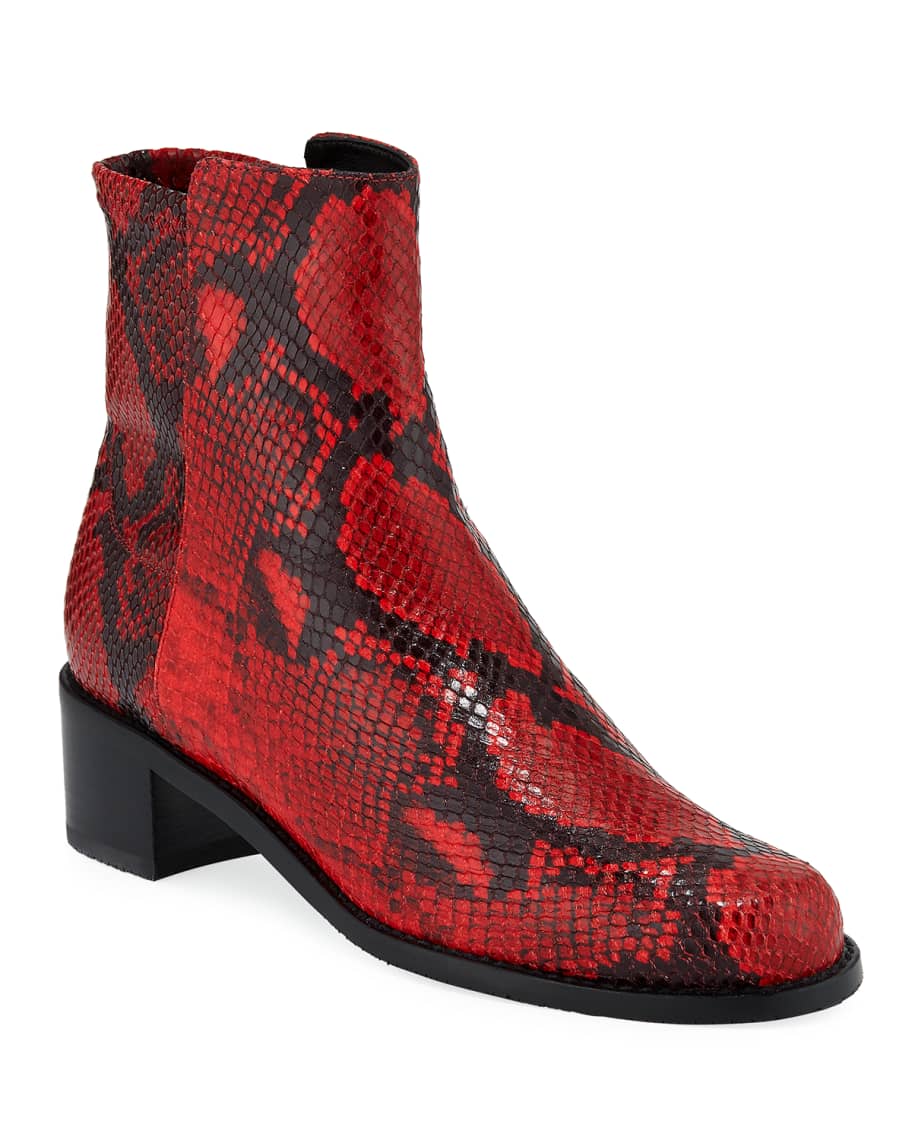 Stuart Weitzman Easyon Reserve Python-Print Leather Booties | Neiman Marcus