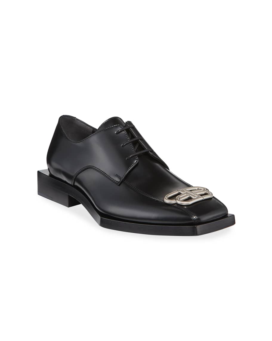 Balenciaga Men's Bloc Rim BB Square Leather Derby Shoes | Neiman