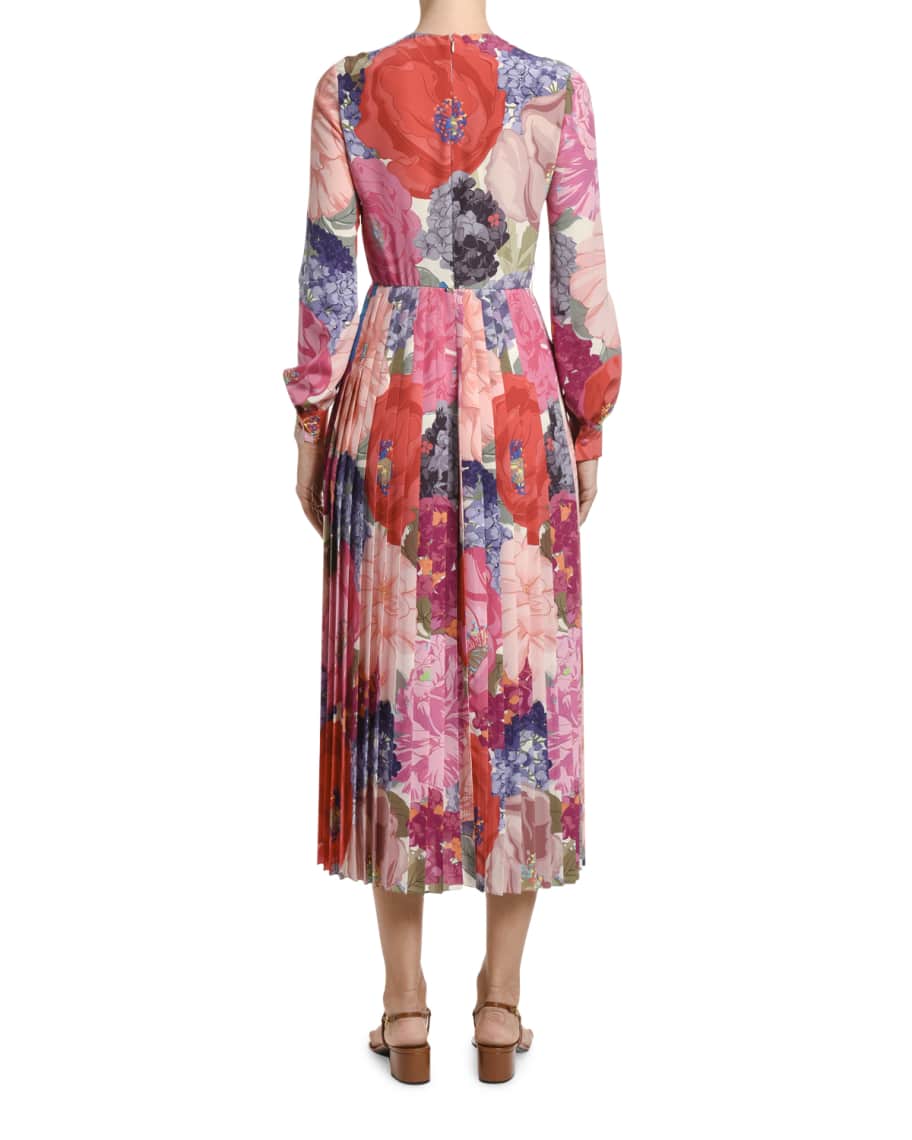 Valentino Floral Silk Midi Dress | Neiman Marcus