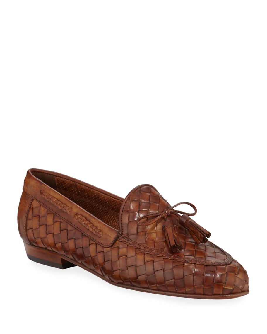 Sesto Meucci Nicole Iconic Woven Leather Tassel Loafers | Neiman Marcus