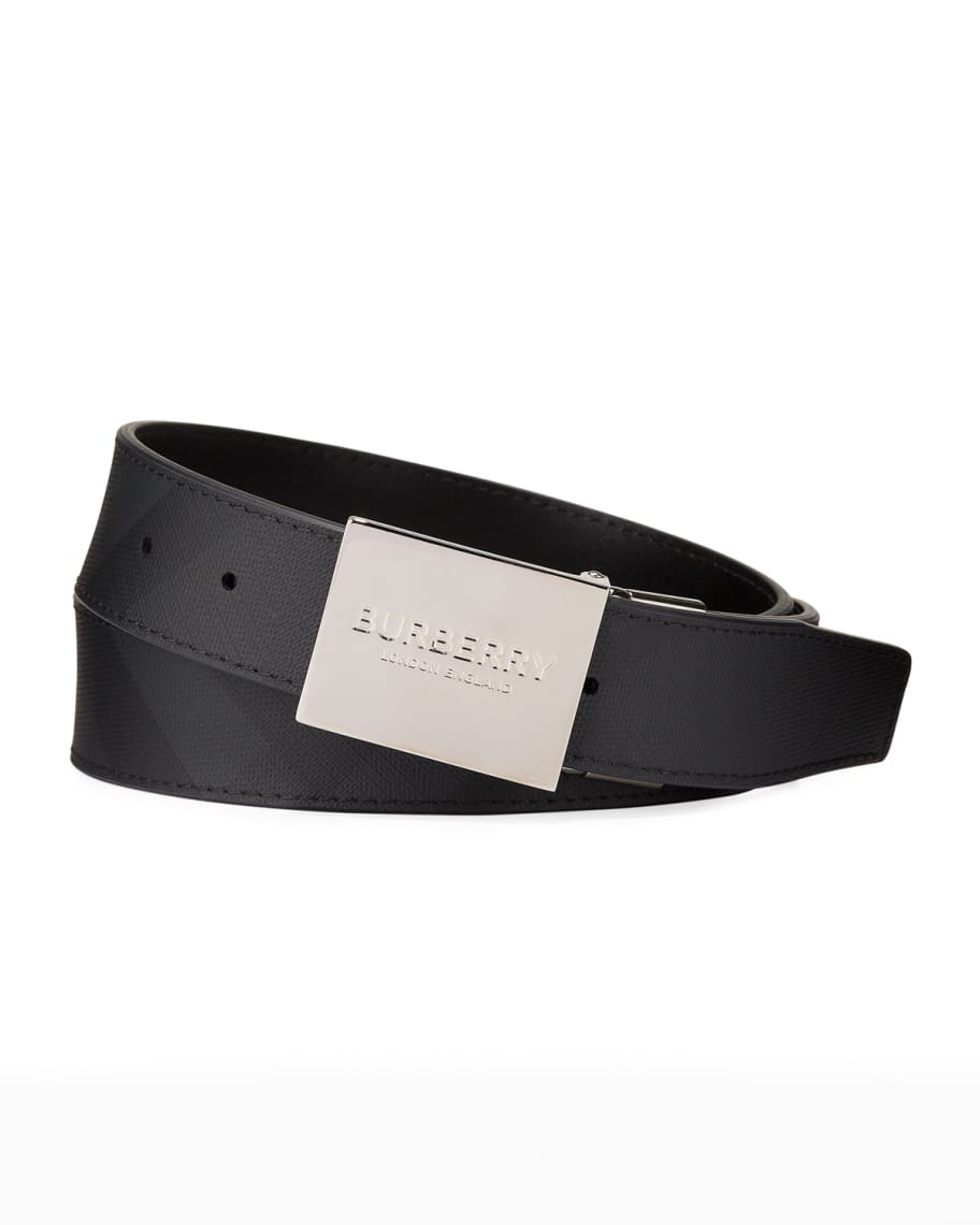 Burberry Logo Plaque Croc-Embossed Leather Belt - Black