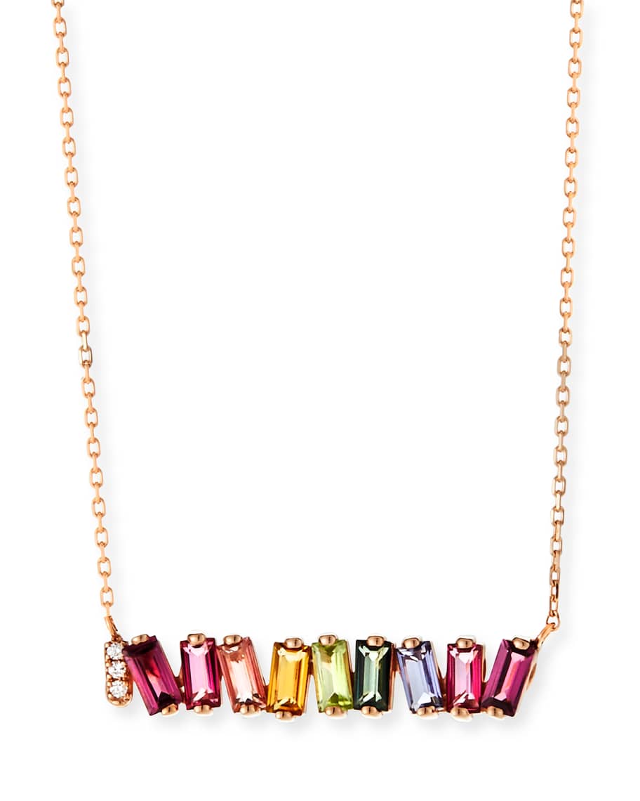 KALAN by Suzanne Kalan 14K Rose Gold Rainbow Bar Necklace w/ Diamonds ...