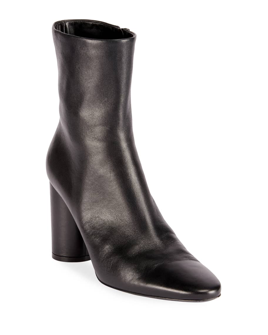 Balenciaga Oval-Heel Calf Leather Zip Booties | Neiman Marcus