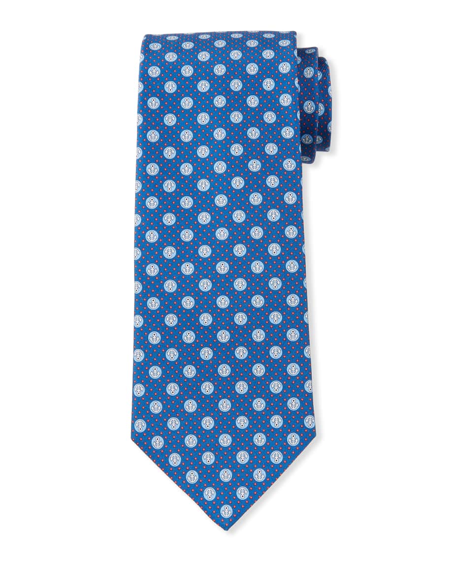 Salvatore Ferragamo Lollo Anchor-Print Tie, Blue | Neiman Marcus