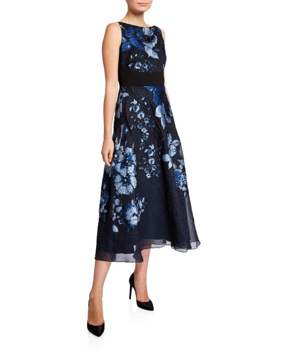 Lela Rose Floral Jacquard A-Line Dress | Neiman Marcus