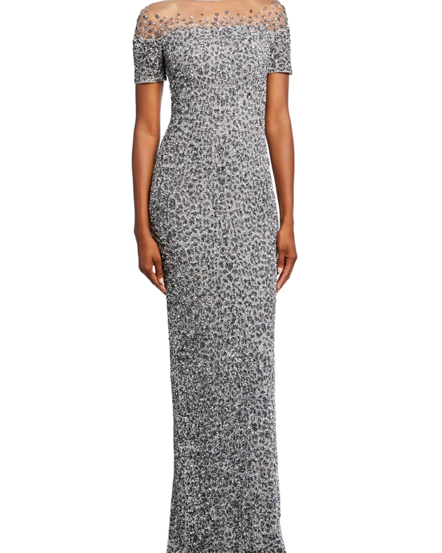 Pamella Roland Snow-Leopard Crunchy Sequined Dress | Neiman Marcus