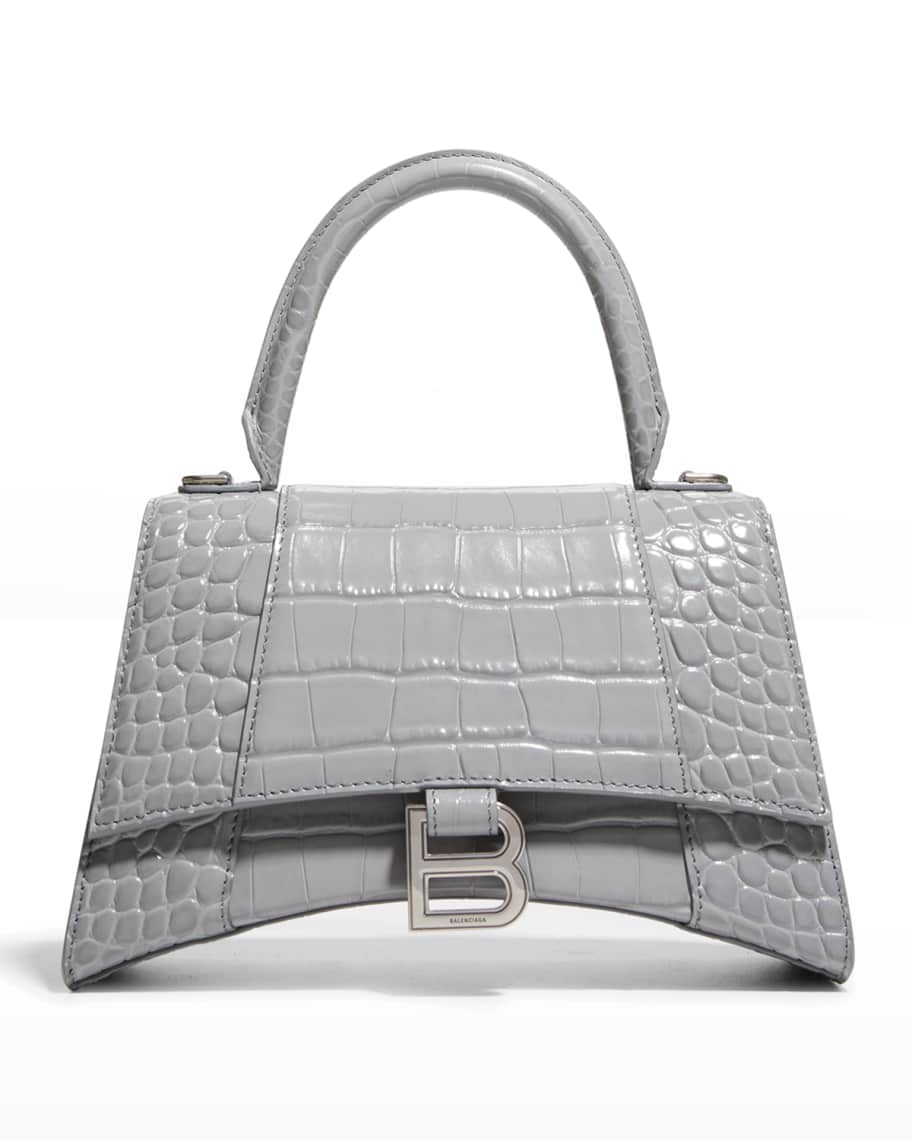 Balenciaga Hourglass Crinkled Metallic Top-Handle Bag