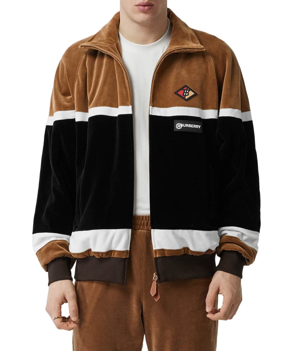 Burberry Men s Velour Icon Stripe Track Jacket Neiman Marcus