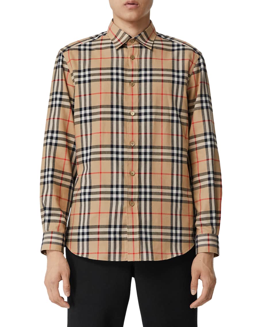 Burberry Men s Chambers Check Flannel Sport Shirt Beige Neiman