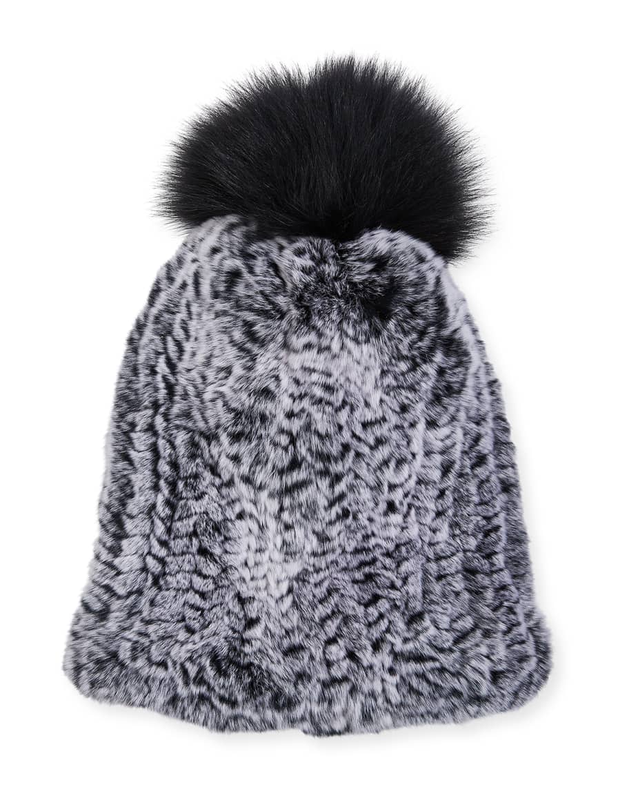 Surell Accessories Rabbit & Fox Fur Beanie Hat | Neiman Marcus