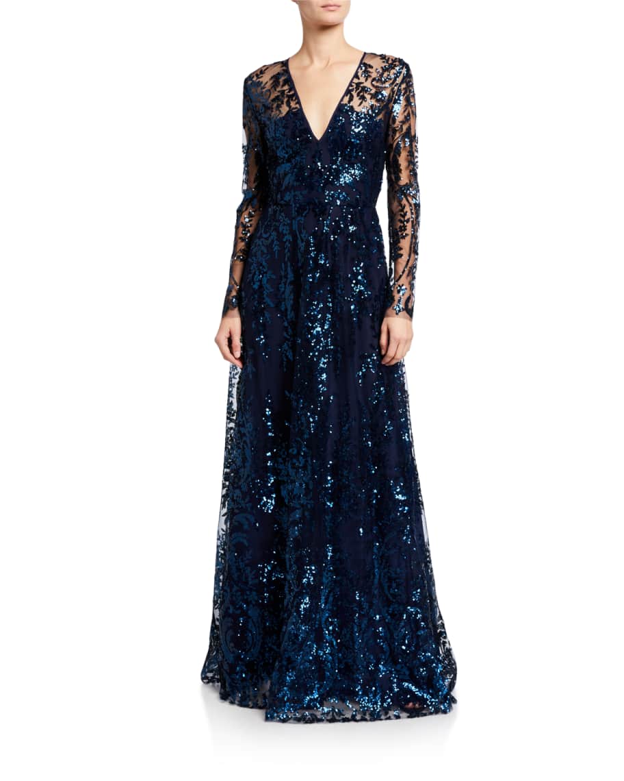 Naeem Khan Sequin Embroidered V-Neck Gown | Neiman Marcus