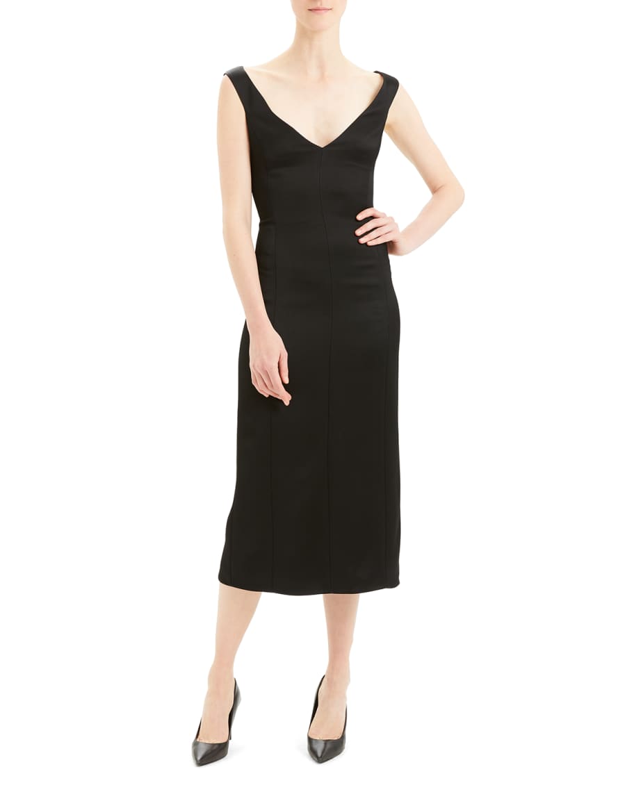 Theory Paneled Off-Shoulder Midi Dress | Neiman Marcus