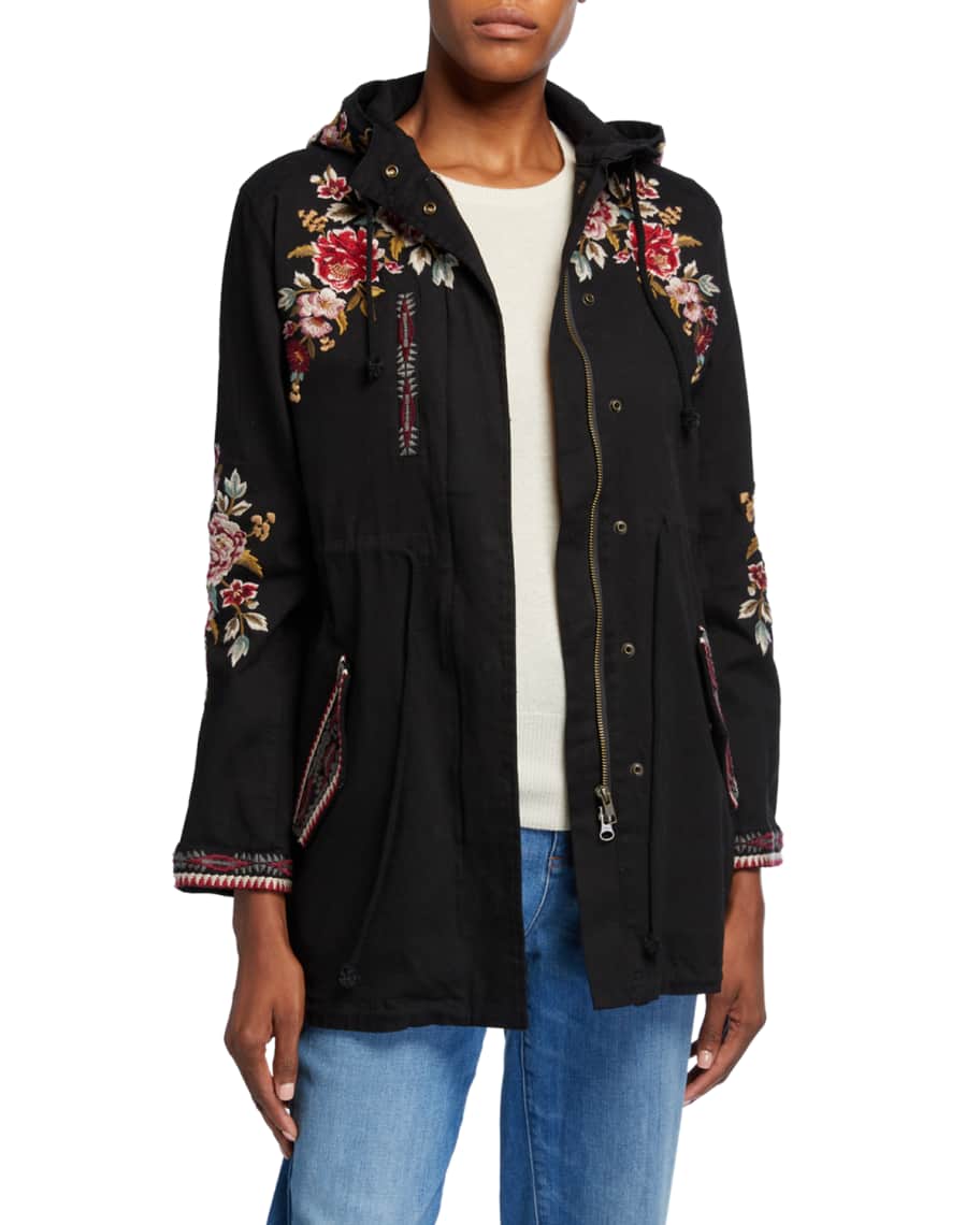 Johnny Was Valentina Hooded Military Jacket with Embroidery Neiman Marcus